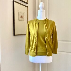 J Crew SZ S Jackie Cardigan and Shell Olive Twinset Worn 1X